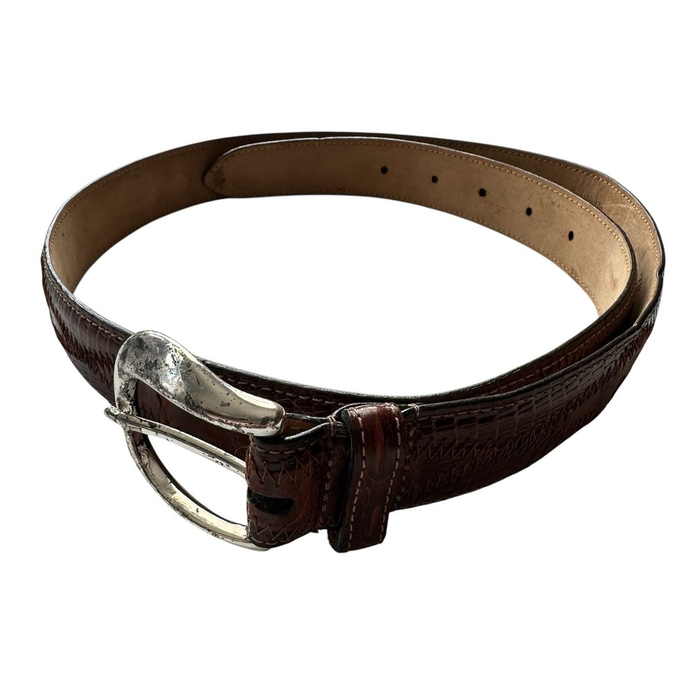Bespoke Brown Patchwork Reptile Mens Belt Size 34 Exotic Crocodile Leather USA